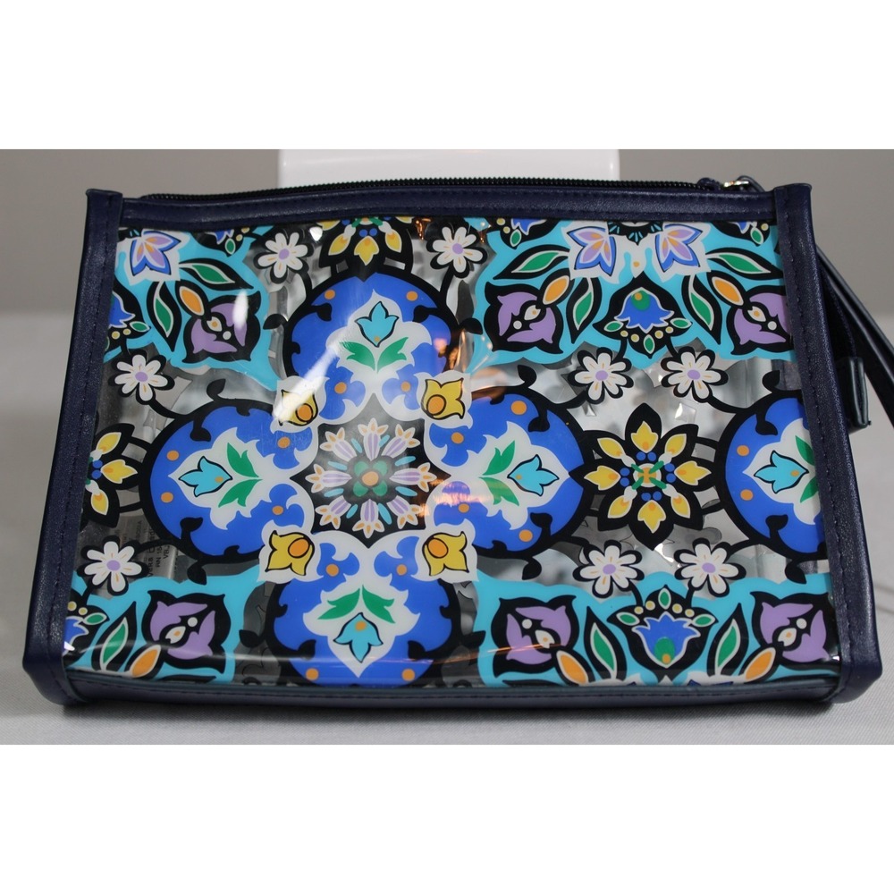 Vera Bradley Clear Beach Wristlet Lisbon Medallion Cool Navy Trim 27864